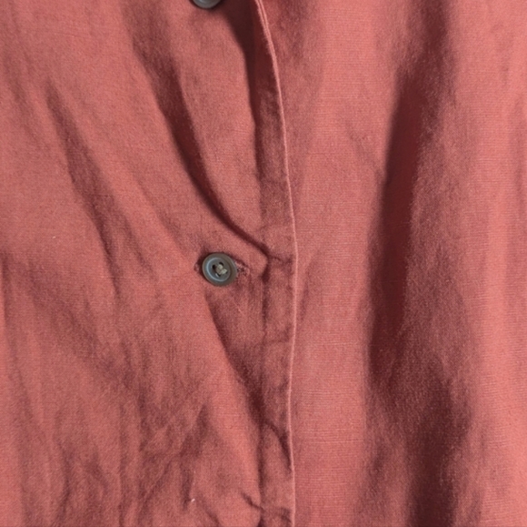 Uniqlo Women's Linen Blend Button Down Collared Shirt Rust Orange M - Picture 5 of 5